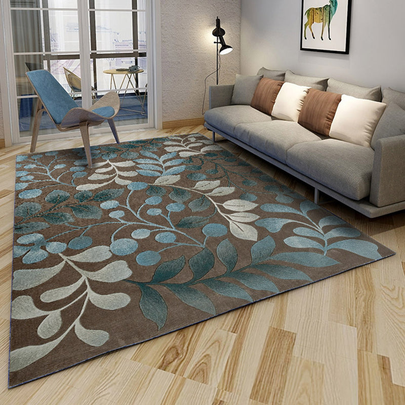 Contemporary Area Rug Minimalist Flower Print Rug Polyester Washable Carpet with Non-Slip Backing