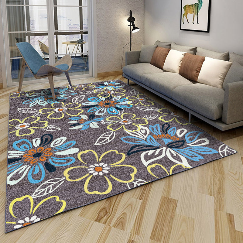 Contemporary Area Rug Minimalist Flower Print Rug Polyester Washable Carpet with Non-Slip Backing