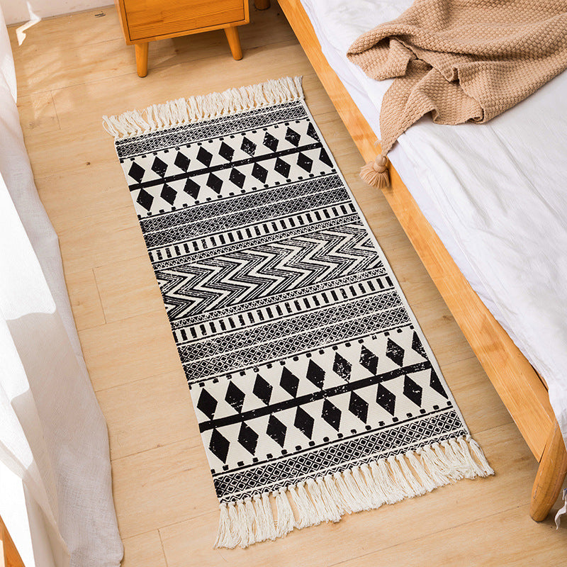 Bohemian Ameicana Pattern Rug Creative Fringe Detail Area Rug Cotton Blend Carpet for Bedroom