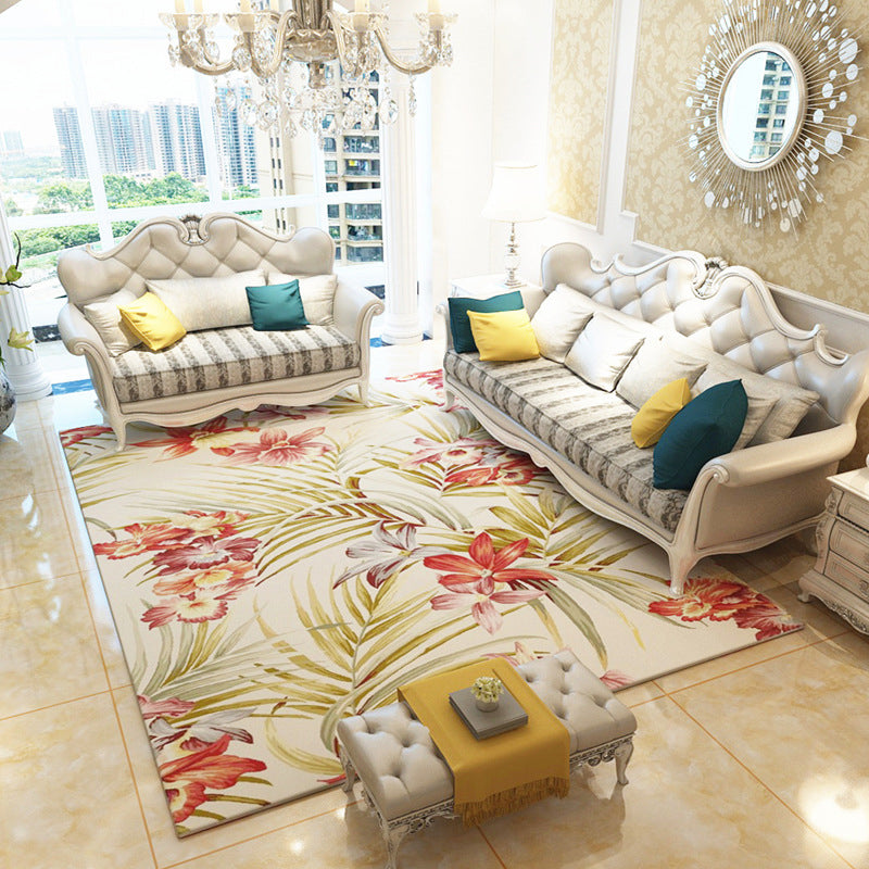 Modern Flowers Printed Carpet Polyester Indoor Carpet Stain Resistant Rug for Home Decoration