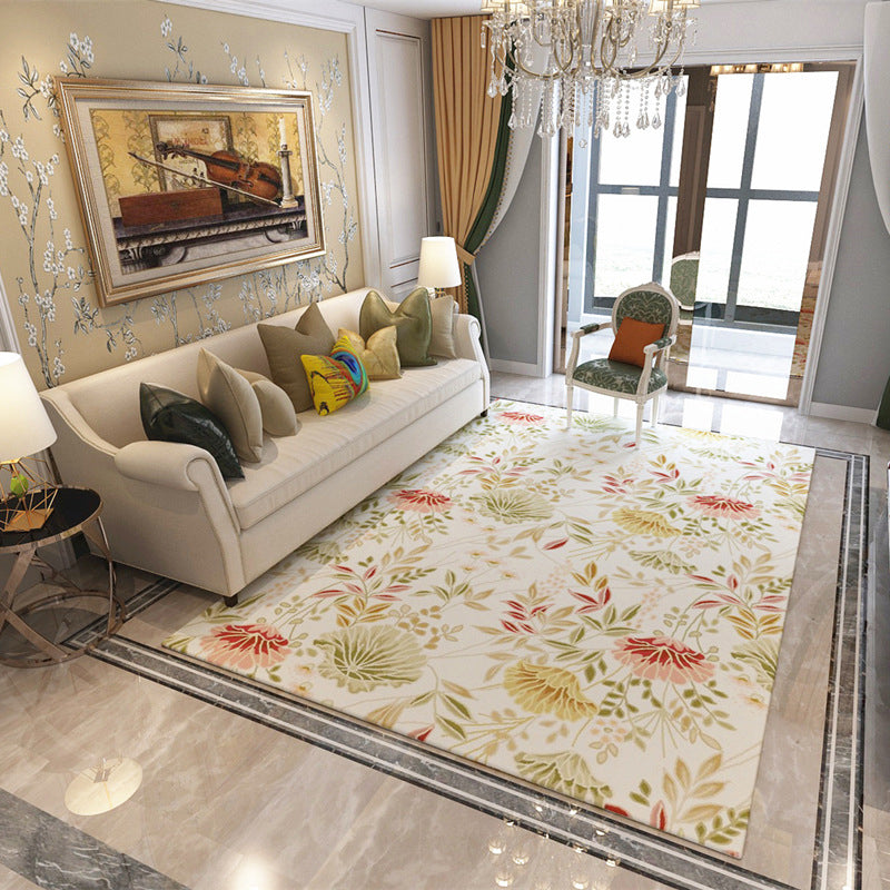 Modern Flowers Printed Carpet Polyester Indoor Carpet Stain Resistant Rug for Home Decoration