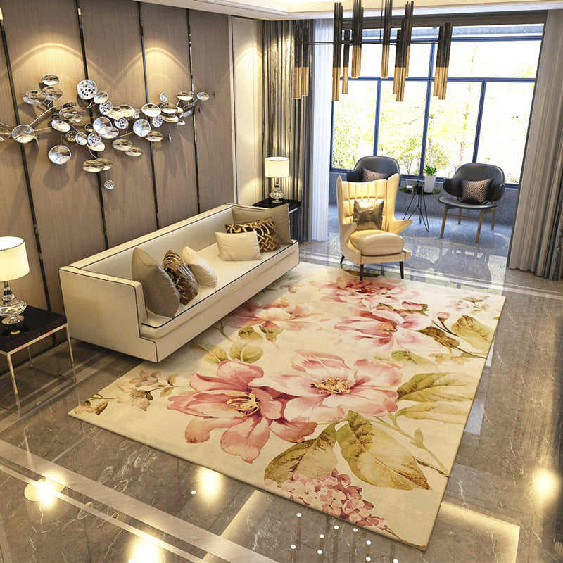 Modern Flowers Printed Carpet Polyester Indoor Carpet Stain Resistant Rug for Home Decoration