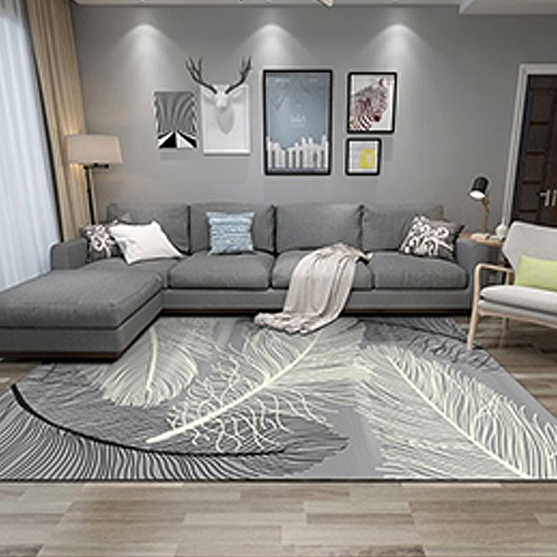 Modern Feather Pattern Carpet Polyester Indoor Rug Non-Slip Backing Area Rug for Living Room