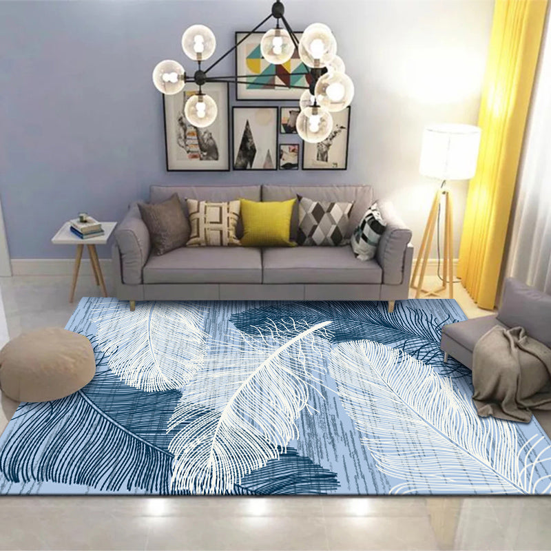 Modern Feather Pattern Carpet Polyester Indoor Rug Non-Slip Backing Area Rug for Living Room