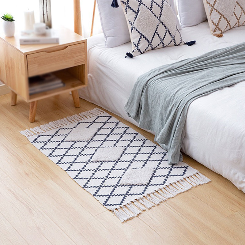 Stylish Area Carpet Geometric Pattern Polyester Area Rug Fringe Stain Resistant Rug for Home Decor