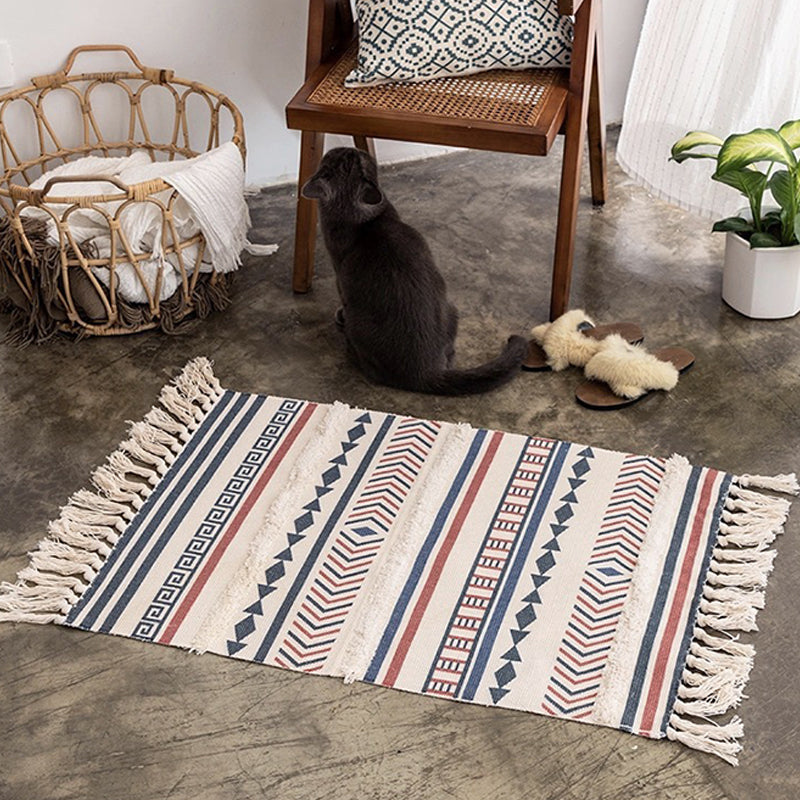 Stylish Area Carpet Geometric Pattern Polyester Area Rug Fringe Stain Resistant Rug for Home Decor