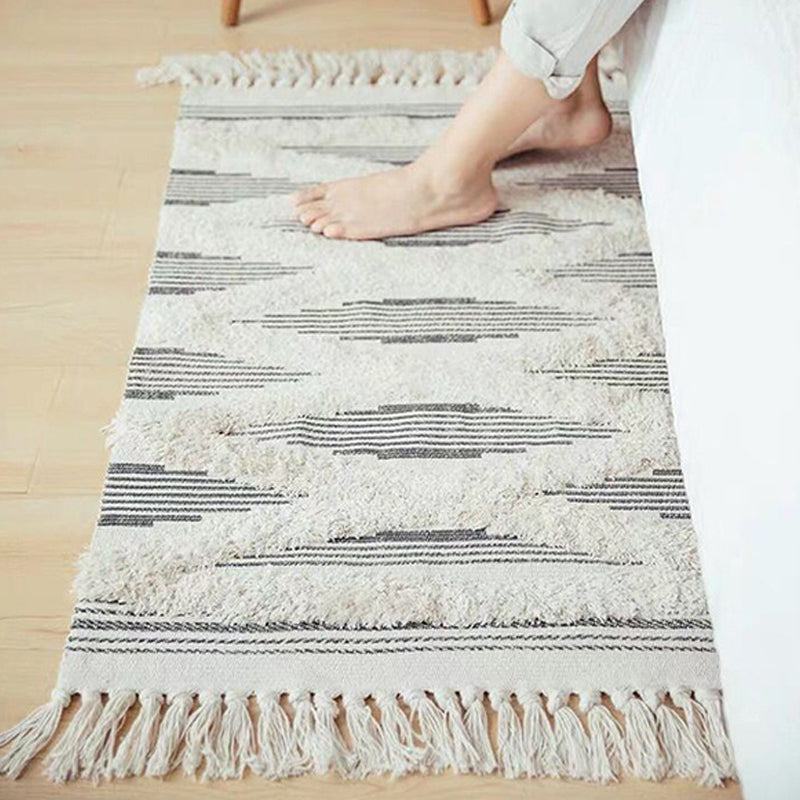 Stylish Area Carpet Geometric Pattern Polyester Area Rug Fringe Stain Resistant Rug for Home Decor