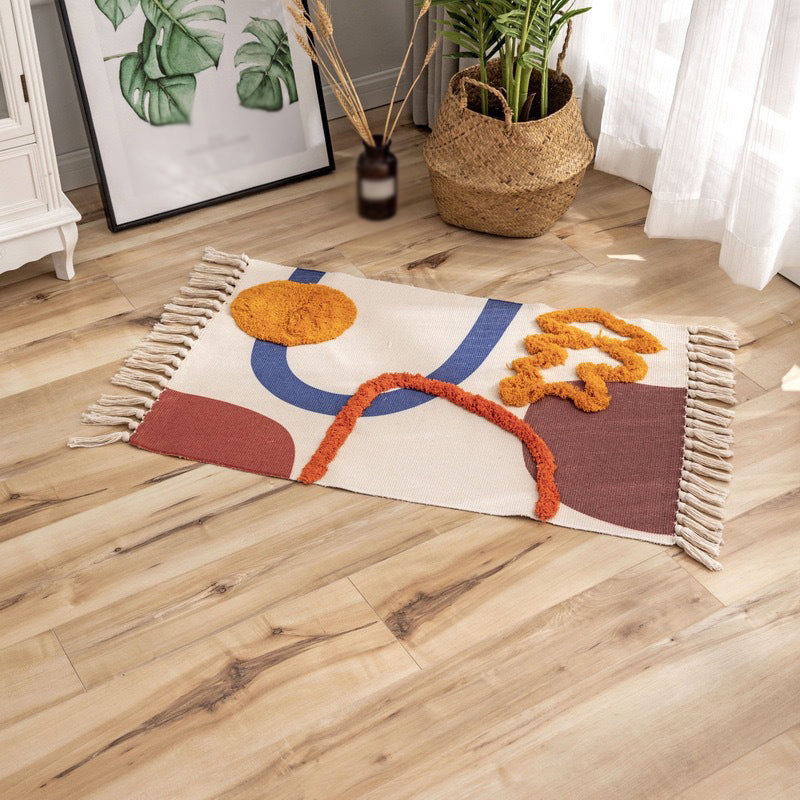 Stylish Area Carpet Geometric Pattern Polyester Area Rug Fringe Stain Resistant Rug for Home Decor