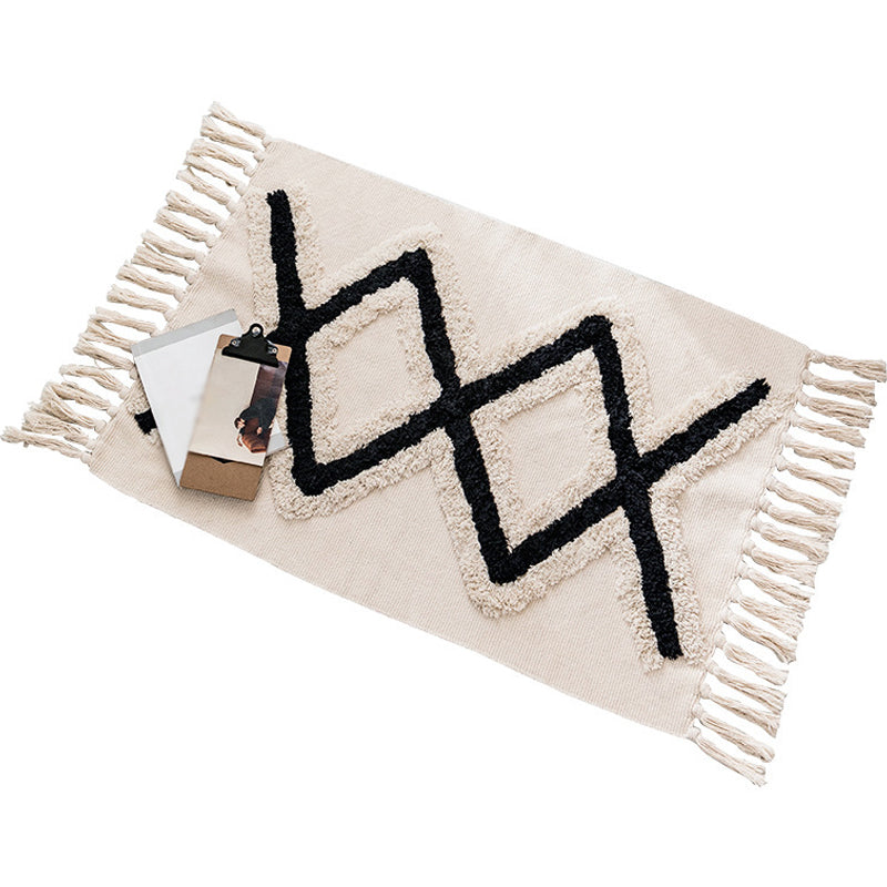 Stylish Area Carpet Geometric Pattern Polyester Area Rug Fringe Stain Resistant Rug for Home Decor