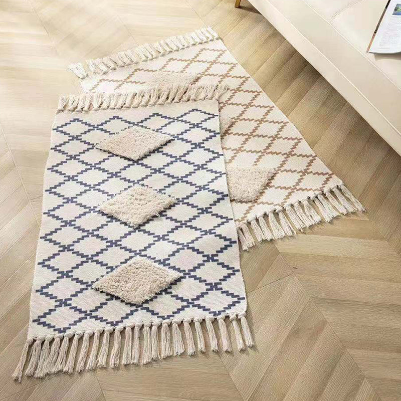 Stylish Area Carpet Geometric Pattern Polyester Area Rug Fringe Stain Resistant Rug for Home Decor