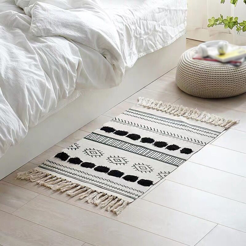 Stylish Area Carpet Geometric Pattern Polyester Area Rug Fringe Stain Resistant Rug for Home Decor