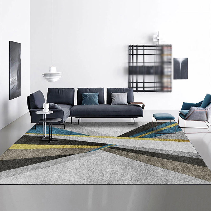 Ash Black Modern Rug Polyester Grafisch Tapijten Niet-slip achterste tapijt voor woonkamer