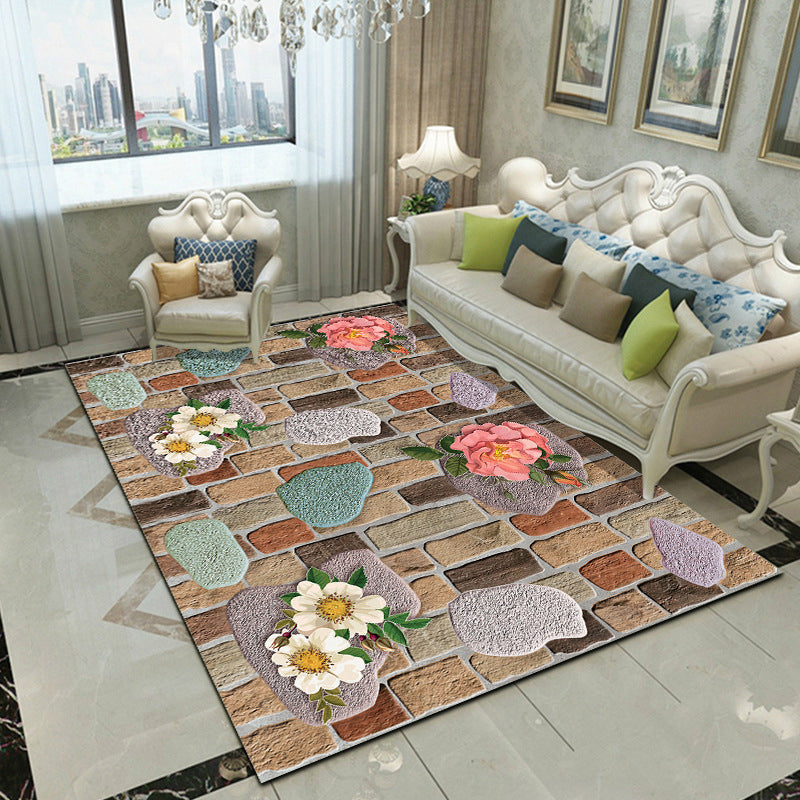 Fancy Modern Rug Plant Pattern Polyester Area Rug Stain Resistant Area Carpet for Home Decor