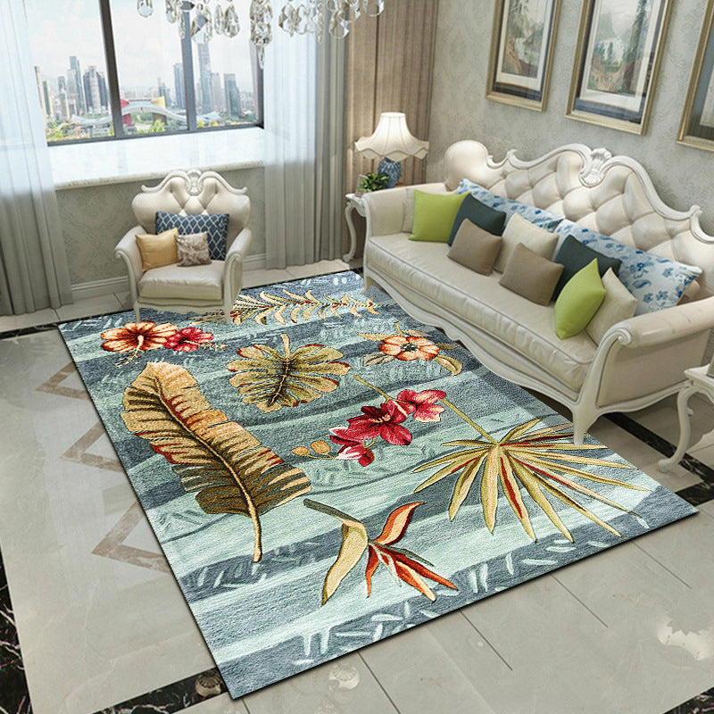 Fancy Modern Rug Plant Pattern Polyester Area Rug Stain Resistant Area Carpet for Home Decor