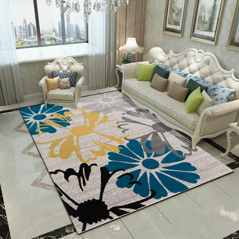 Fancy Modern Rug Plant Pattern Polyester Area Rug Stain Resistant Area Carpet for Home Decor
