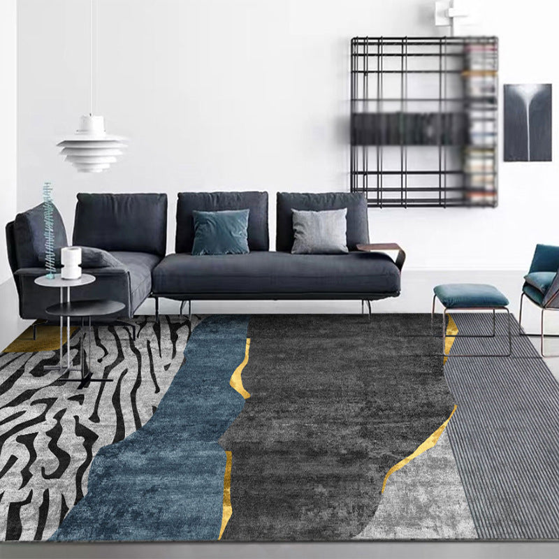 Modern Carpet Gorgeous Contrast Panel Indoor Rug Polyester Stain Resistant Area Rug for Living Room