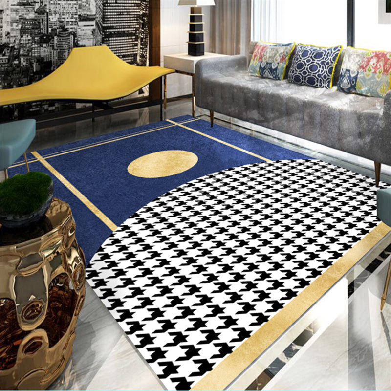 Contemporary Houndstooth Print Carpet Polyester Indoor Rug Non-Slip Backing Rug for Living Room