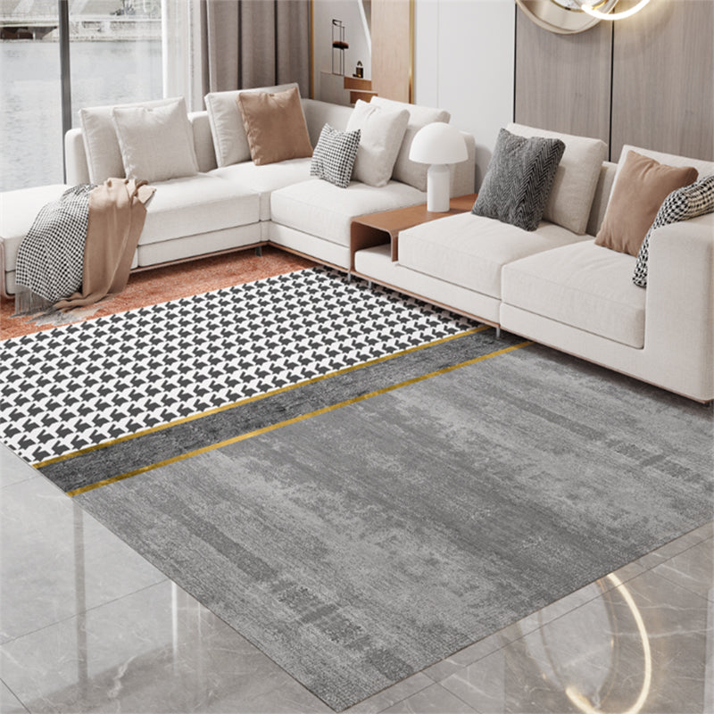 Contemporary Houndstooth Print Carpet Polyester Indoor Rug Non-Slip Backing Rug for Living Room