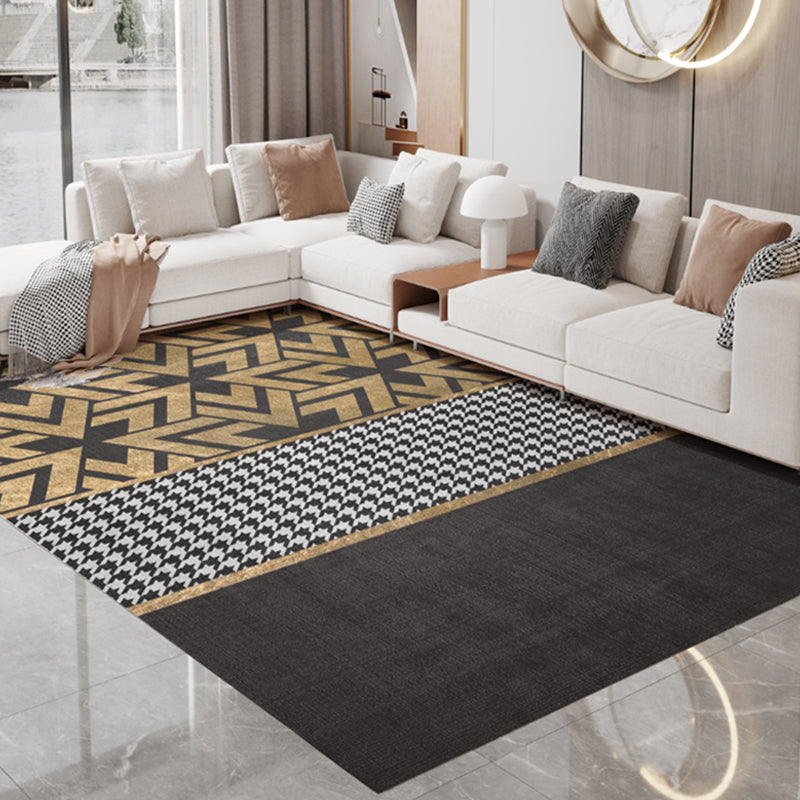 Contemporary Houndstooth Print Carpet Polyester Indoor Rug Non-Slip Backing Rug for Living Room