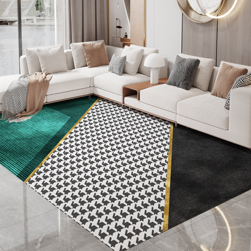 Contemporary Houndstooth Print Carpet Polyester Indoor Rug Non-Slip Backing Rug for Living Room