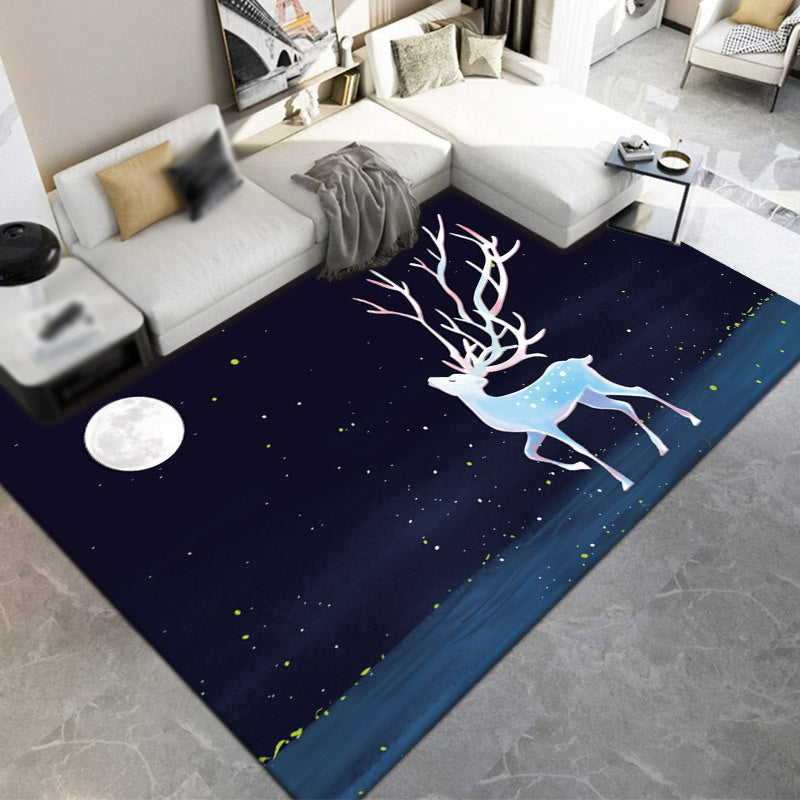 Green Animal Pattern Area Rug Modern Polyester Area Carpet Stain Resistant Rug for Home Decor