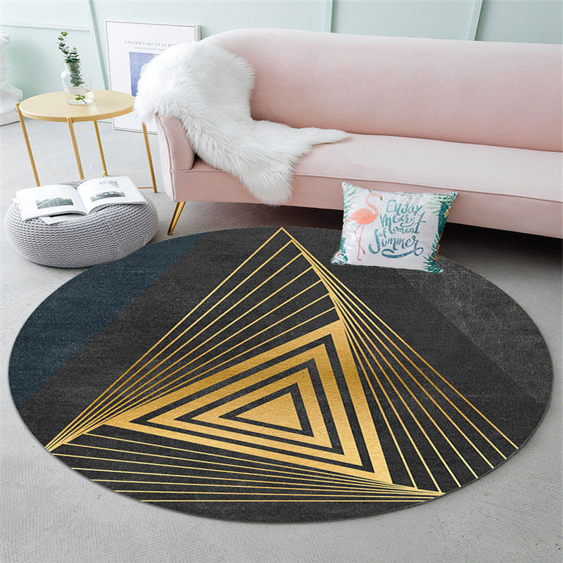 Round Polyester Carpet Trendy Houndstooth Pattern Rug Stain Resistant Area Rug for Living Room