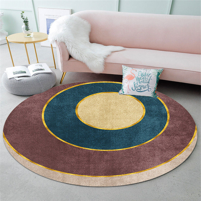 Round Polyester Carpet Trendy Houndstooth Pattern Rug Stain Resistant Area Rug for Living Room
