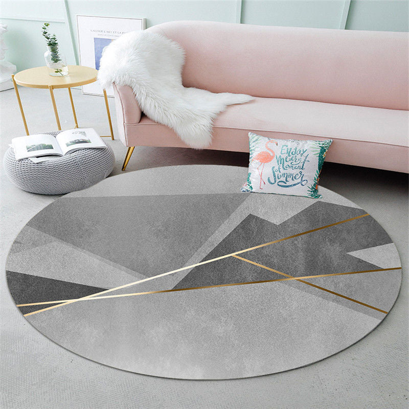 Round Polyester Carpet Trendy Houndstooth Pattern Rug Stain Resistant Area Rug for Living Room