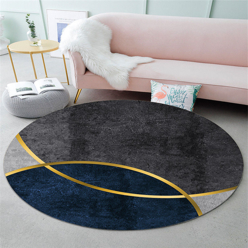 Round Polyester Carpet Trendy Houndstooth Pattern Rug Stain Resistant Area Rug for Living Room