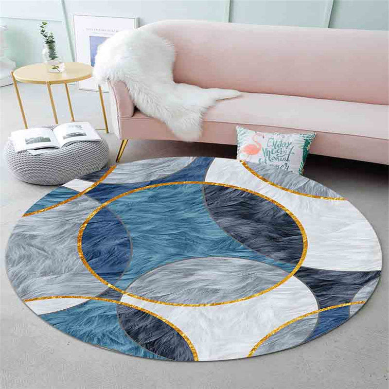 Round Polyester Carpet Trendy Houndstooth Pattern Rug Stain Resistant Area Rug for Living Room