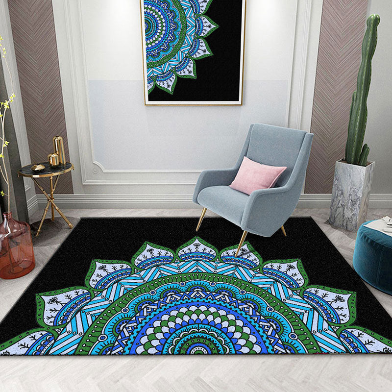 Black Morocco Area Rug Antique Pattern Polyester Area Carpet Stain Resistant Rug for Home Decor