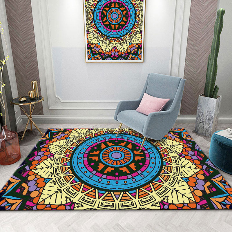 Black Morocco Area Rug Antique Pattern Polyester Area Carpet Stain Resistant Rug for Home Decor