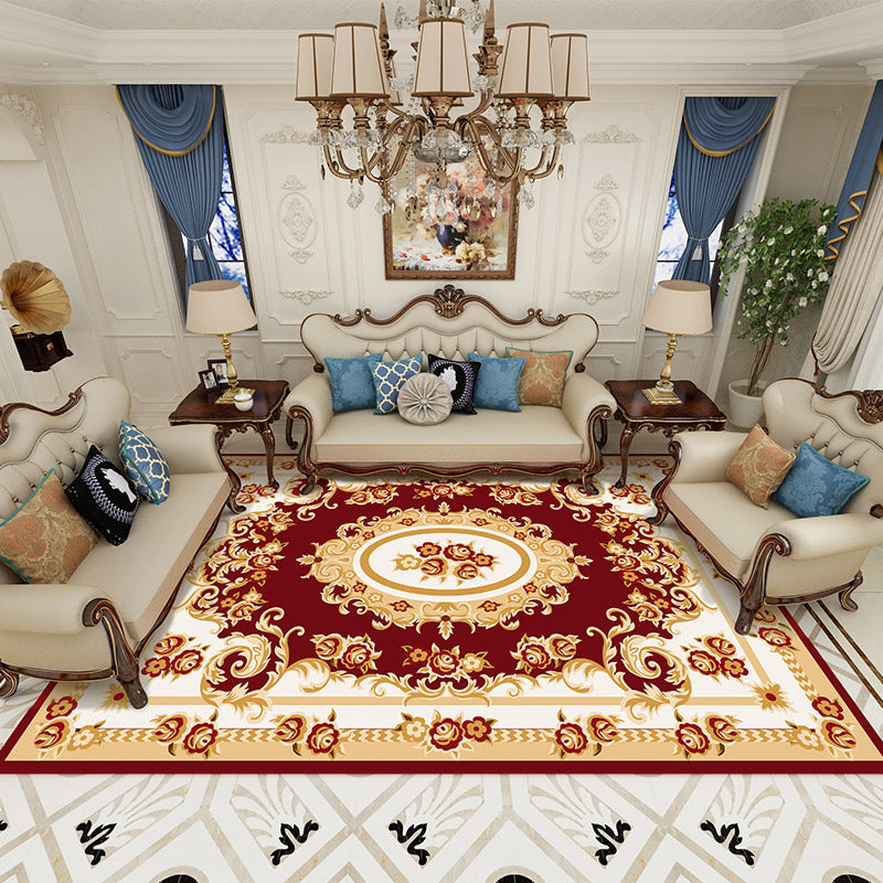 European Medallion Pattern Area Rug Polyester Area Carpet Anti-Slip Easy Care Rug for Home Decor