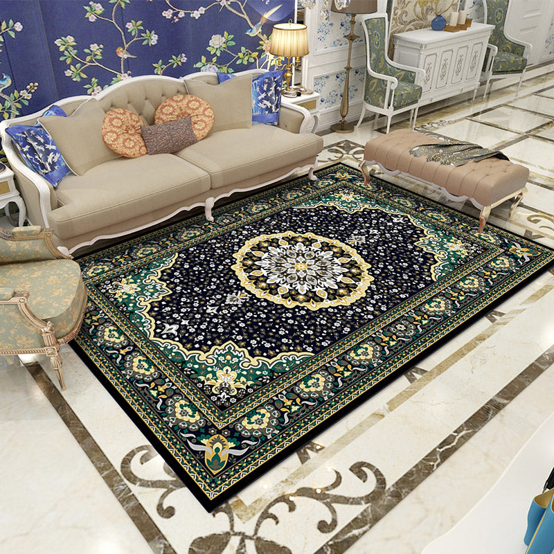 European Medallion Pattern Area Rug Polyester Area Carpet Anti-Slip Easy Care Rug for Home Decor