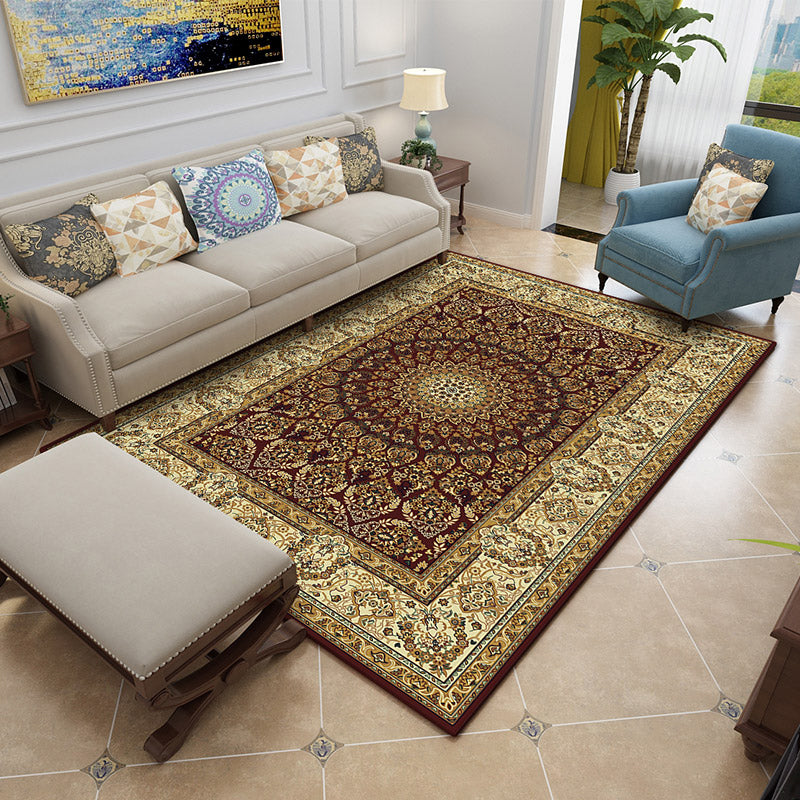 European Medallion Pattern Area Rug Polyester Area Carpet Anti-Slip Easy Care Rug for Home Decor