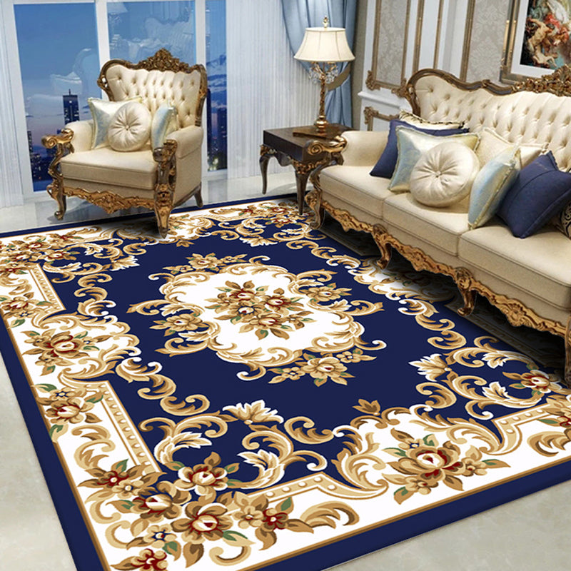 Traditional Flowers Pattern Rug Polyester Indoor Rug Non-Slip Backing Area Carpet for Living Room