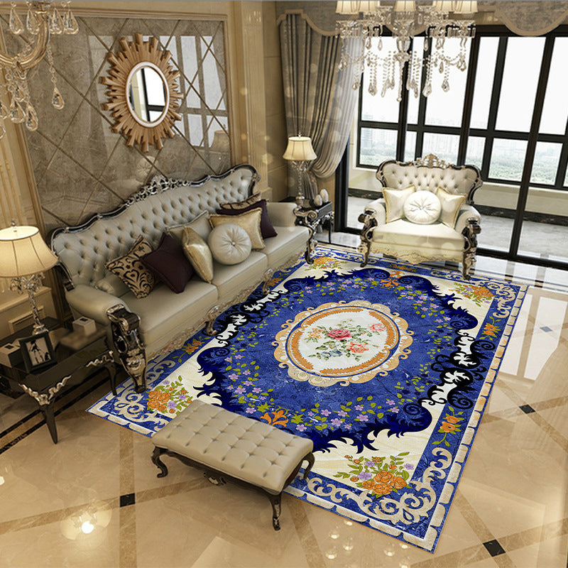 Traditional Flowers Pattern Rug Polyester Indoor Rug Non-Slip Backing Area Carpet for Living Room