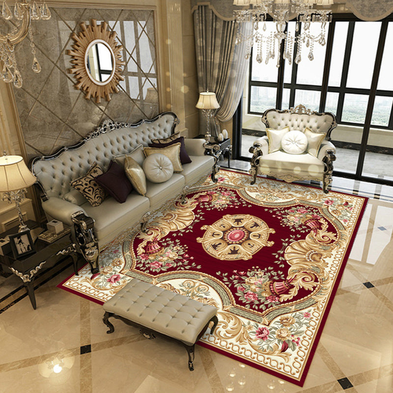 Traditional Flowers Pattern Rug Polyester Indoor Rug Non-Slip Backing Area Carpet for Living Room