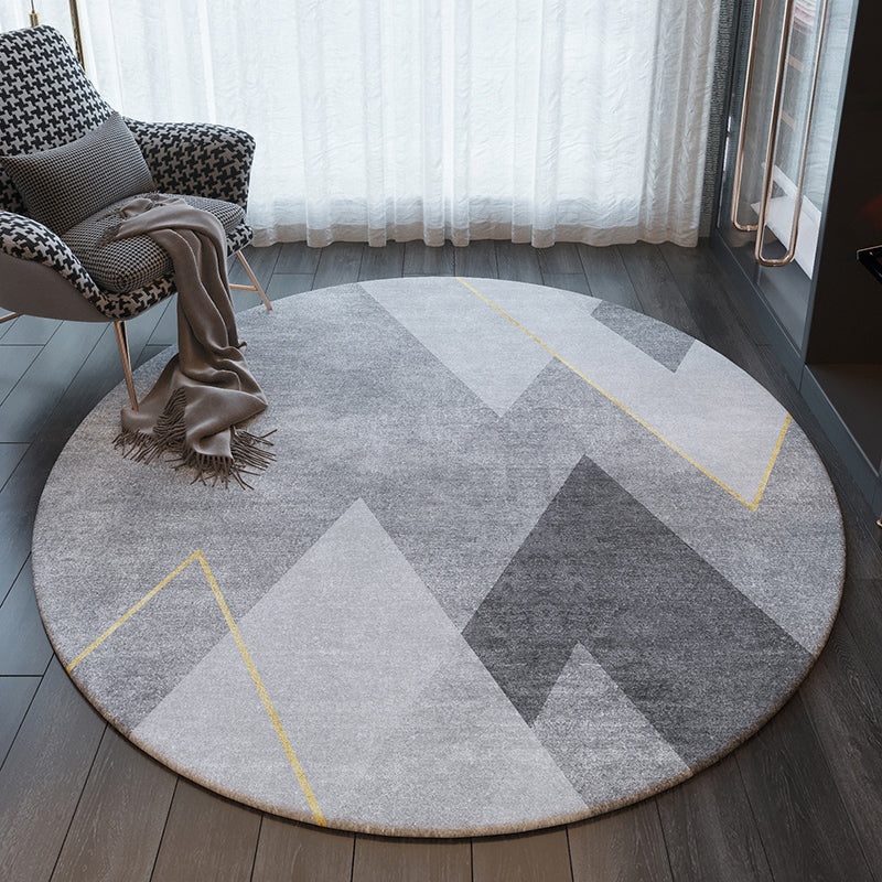 Gray Tone Round Carpet Gorgeous Indoor Rug Polyester Stain Resistant Area Rug for Living Room