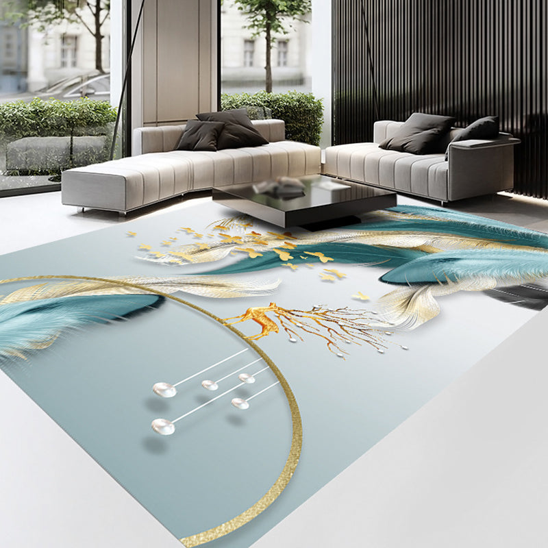Casual Feather Printed Rug Polyester Area Carpet Stain Resistant Indoor Rug for Living Room