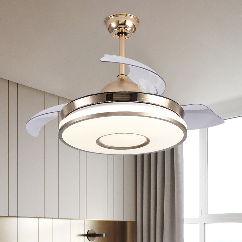 36 "W LED Deckenventilator Beleuchtung Modernismus Schlafzimmer 4 Klingen Halbflush -Halterung mit runden Acrylschatten in Gold
