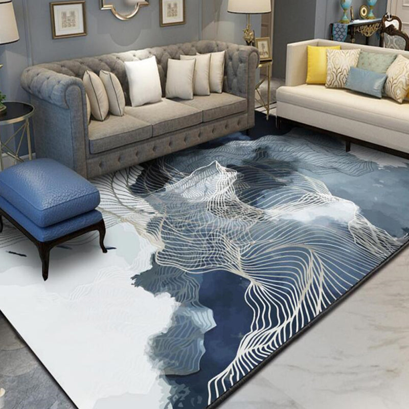 Modern Flowing Swirls Print Rug Polyester Indoor Carpet Stain Resistant Carpet for Home Decoration