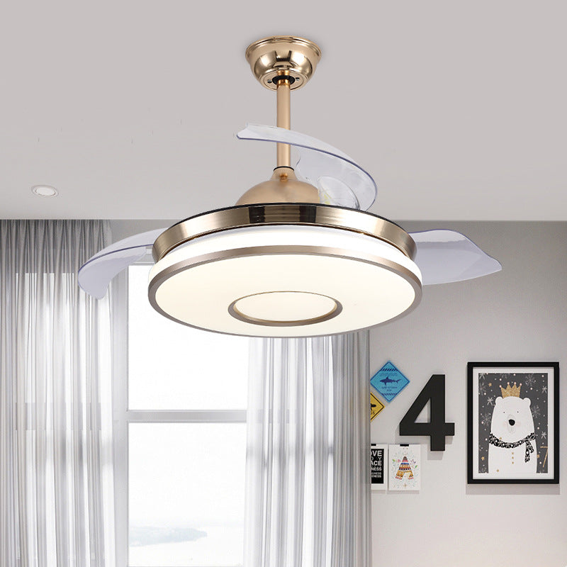 36 "W LED Deckenventilator Beleuchtung Modernismus Schlafzimmer 4 Klingen Halbflush -Halterung mit runden Acrylschatten in Gold