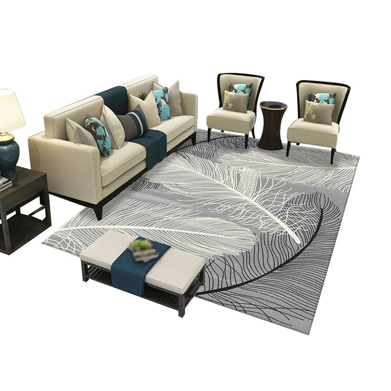 Natural Feather Pattern Carpet Polyester Indoor Rug Non-Slip Backing Area Rug for Living Room