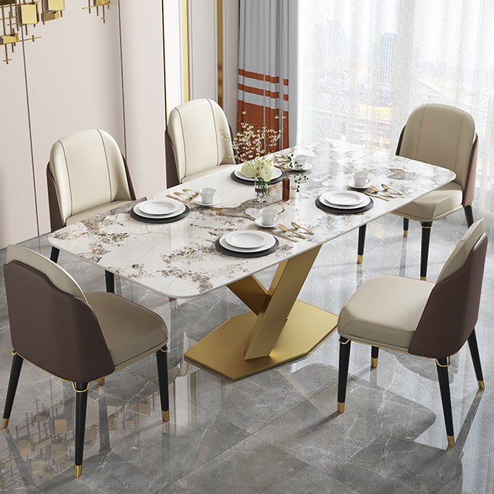 Luxus gesinterte Steintisch Rechtecktisch mit goldenem Metallpodest