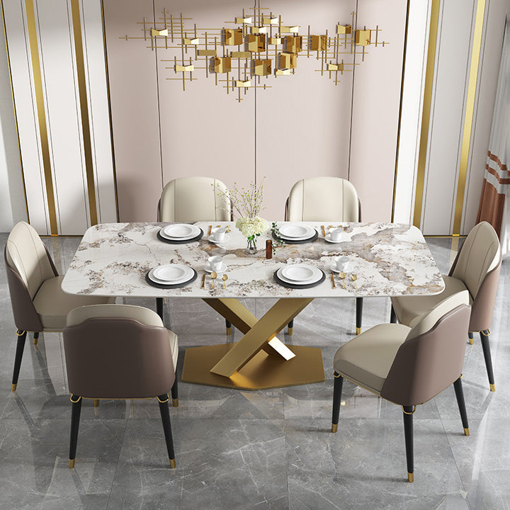Luxus gesinterte Steintisch Rechtecktisch mit goldenem Metallpodest
