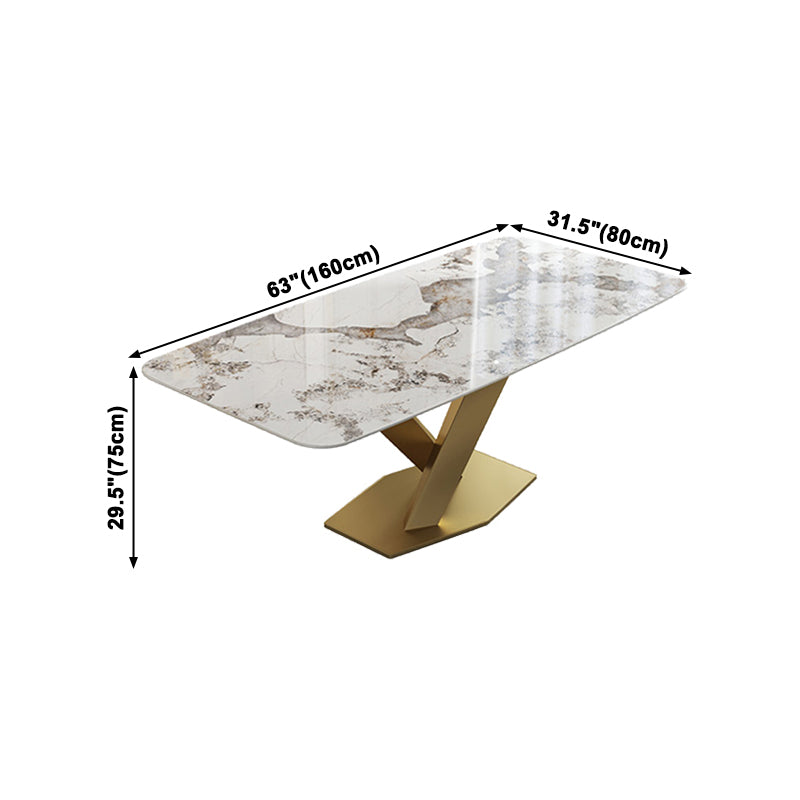 Luxus gesinterte Steintisch Rechtecktisch mit goldenem Metallpodest