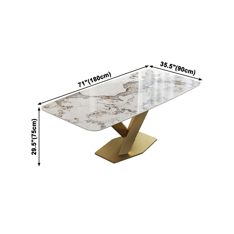 Luxus gesinterte Steintisch Rechtecktisch mit goldenem Metallpodest