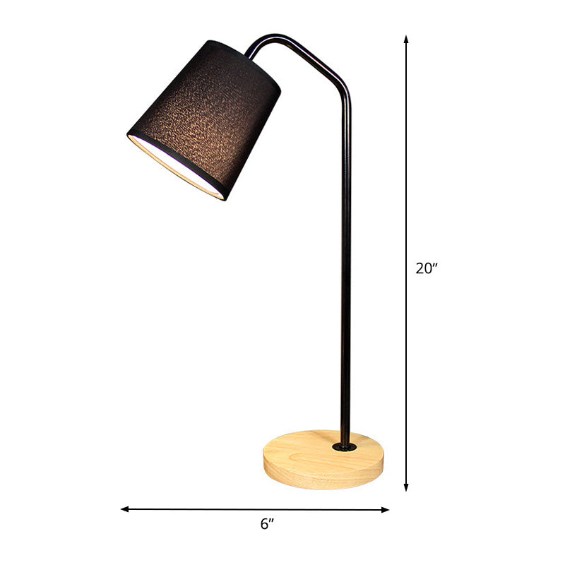 Conical Fabric Task Light Modernism 1 Bulb Black Small Desk Lamp with Beige Round Wood Base