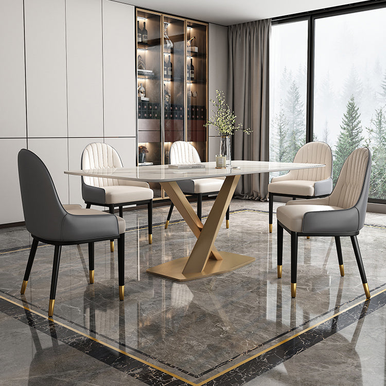 Luxury Sintered Stone Top Dining Table Rectangle Table with Gold Metal Pedestal for Restaurant